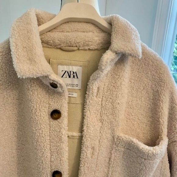Zara men faux shearling jacket shirt beige like new size L-XL - Picture 7 of 7